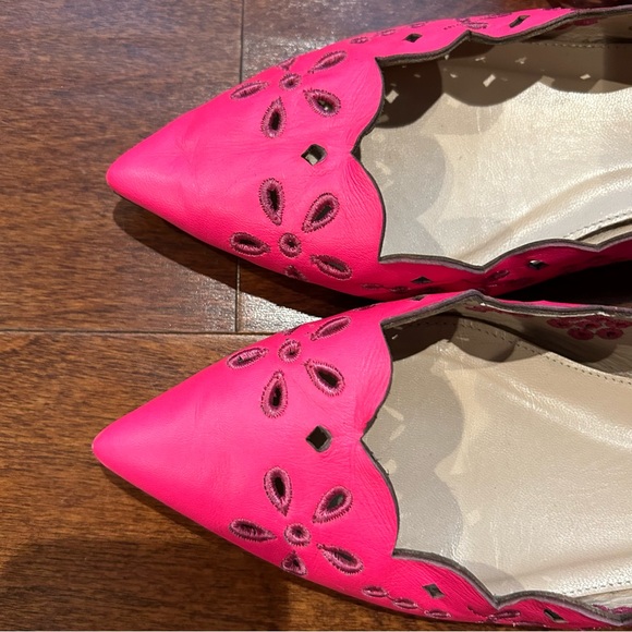 J Crew Lace-Up Leather Neon Pink Eyelet Pointed Toe Ballet Flats, Fit 9 1/2 - Picture 5 of 16